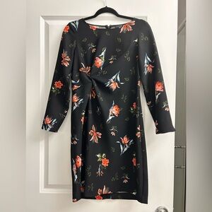 Ann Taylor Floral Black Dress with mid length Sleeves